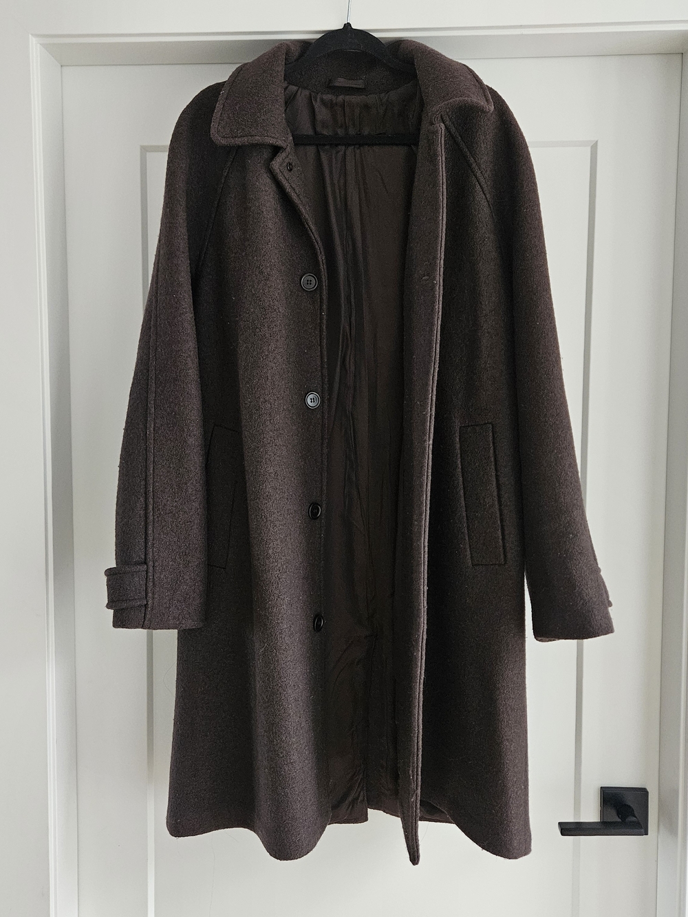 H&M Dark Brown Wool-Blend Car Coat Sz Large Oversized - Picture 2 of 6